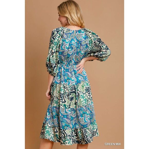Umgee NWT Boutique Gypsy Boho Floral Paisley Print Dress S M L - Picture 9 of 10